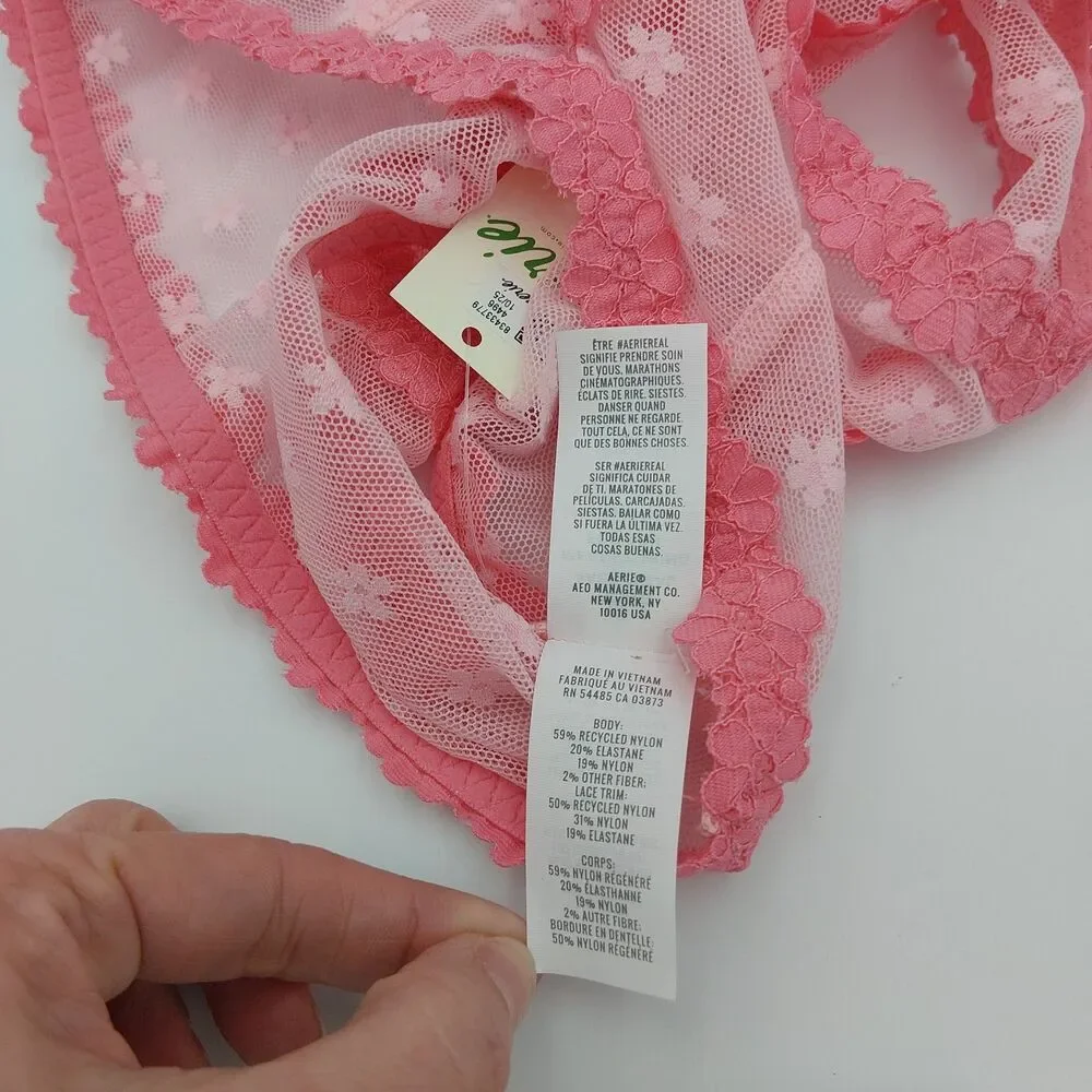 Aerie XXS Show Off Daisy Mesh Club Pink Plunge Bralette